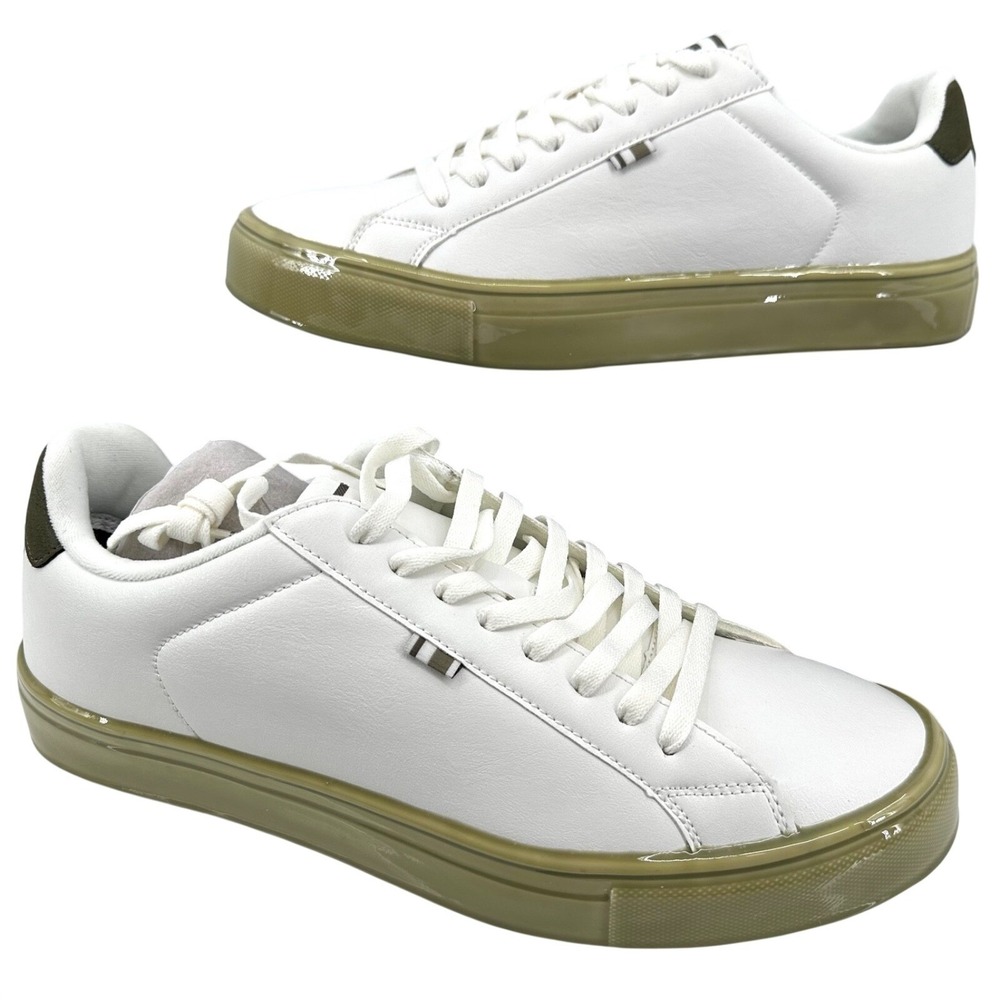 BEN SHERMAN Crowley White Leather & Army Green Sneakers Men's 12D NEW